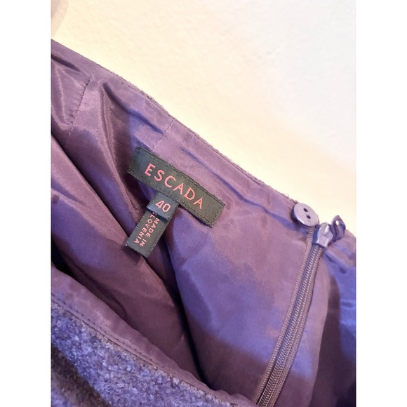 Escada Purple Skirt Suit Blazer Size 42 & 40 Virgin Wool & Crystal Buttons - Picture 5 of 10